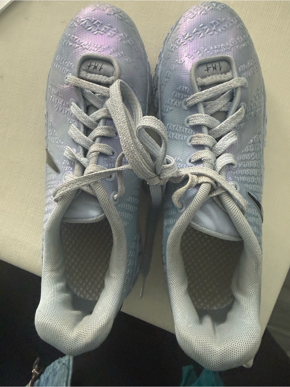 Nike JA3 Kids Iridescent Light Silver/ blue Sneakers- size 6